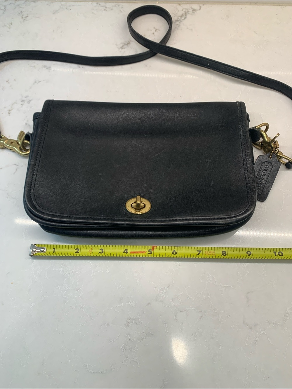 Vintage 80s Coach 9755 Penny Pocket Black Leather Flap Bag - Picture 8 of 9